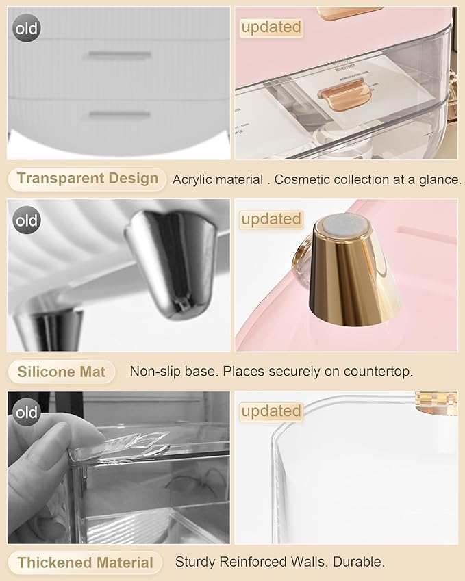 Makeup Organizer, Skincare Holder Bathroom Counter Organizer, Storage Box Cosmetic Display Cases, Teen Girl Gifts Trendy Stuff Make up Organizers for Vanity, Dresser, Countertop (Pink)