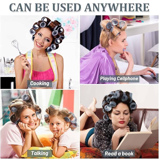 Acejoz Hair Rollers, 12Pcs Large Self Grip Hair Rollers with 12Pcs Stainless Steel Duckbill Clips, for Long Medium Thick Hair Volume (Navy Blue)