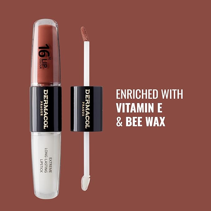 Dermacol NEW 16-Hour Lip Colour, Highly Pigmented Glossy Lip Stain, Two-Phase Lip Plumper Gloss, Kissproof Lip Makeup Products with Matte and Glitter Finish, n.33