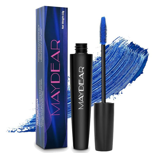 Maydear Blue Waterproof Mascara for Eyelashes - Long Lasting Smudgeproof Color for Women, Fast Dry Lengthening Eye Makeup for Party and Stage Use