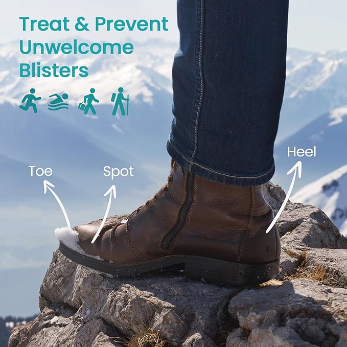 Blister Bandages Pads - 50 ct Blister Cushions - Water Resistant Hydrocolloid Bandage for Foot, Toe, Heel - Gel Blister Bandages for Prevention & Recovery, Toe Pack