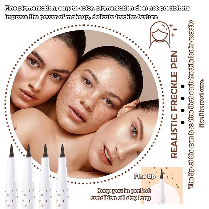 4 Colors Freckle Pen,Waterproof Freckle Makeup Pen,Lightweight Long Lasting Quick Dry Dot Spot Makeup Pen - Light Brown,Natural Coffee,Chestnut,Dark Brown