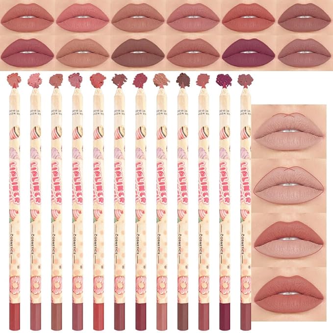 12 Pcs Natural Nude Brown Beige Colors Lip Beige