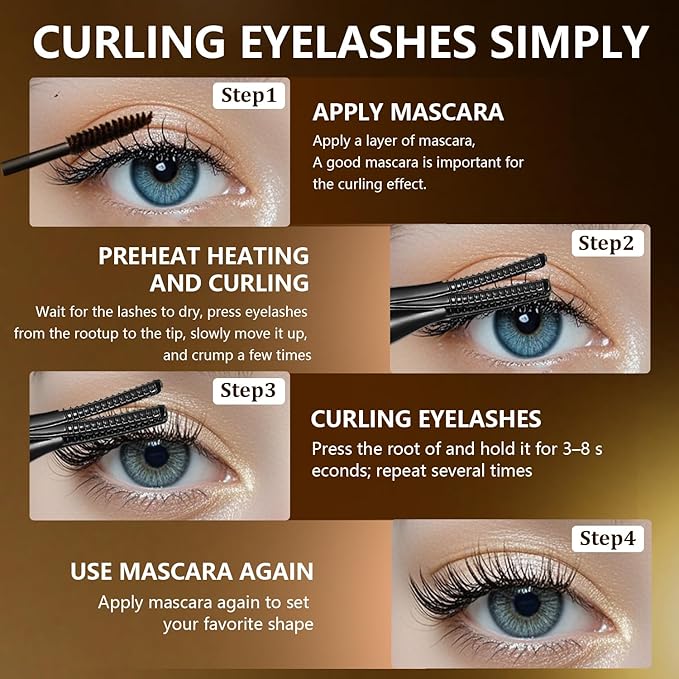 Heated Eyelash Curler, 2-in-1 Clip-Type Design, 3 Temperature Modes, USB Rechargeable Electric Eyelash Curler, Natural Curling 24H Long-Lasting Curl, Gift for Women & Girls, Black CE