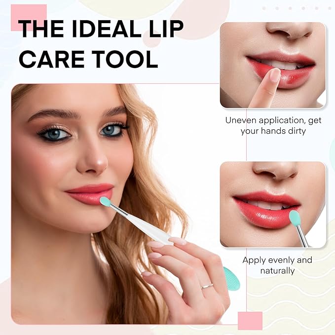 Unaone Lip Scrub Brush - 3 PCS Dual-ended Lip Scrubber Exfoliator and Silicone Lip Brush, 2-in-1 Silicone Lip Scrub Tool Lip Mask Applicator, Gentle Exfoliator & Applicator for Soft