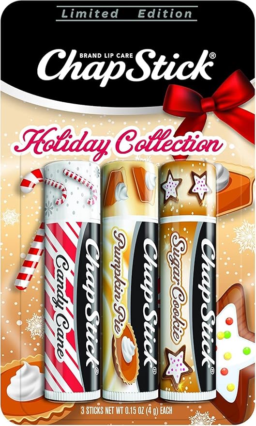 ChapStick Holiday Collection - Candy Cane, Pumpkin Pie & Sugar Cookie Flavors - Blister Pack of 3 Sticks 0.15 Each - Pack of 6 = 18 Sticks, Great Holiday Gift 3 Count (Pack of 6)