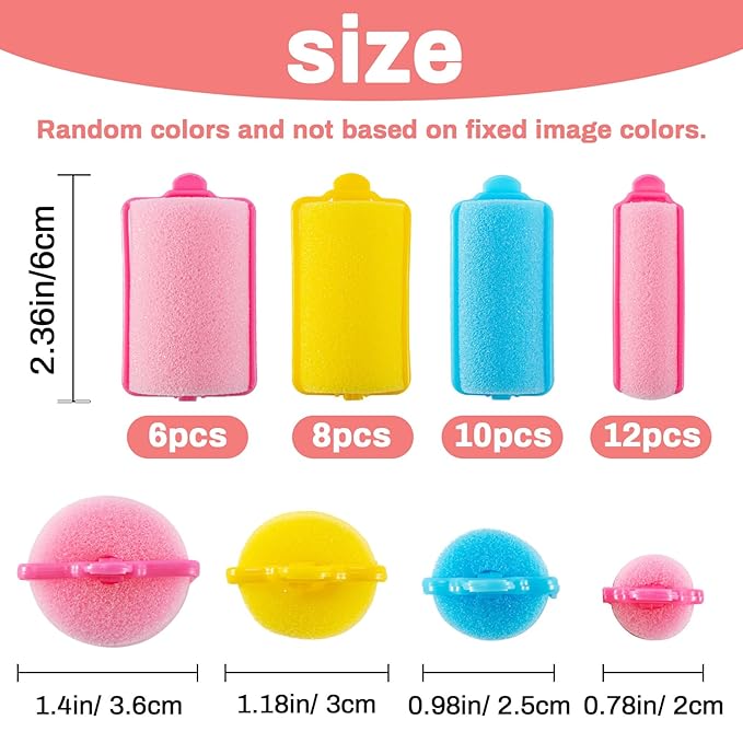 36PCS Foam Hair Rollers - Sponge Rollers for Heatless Hair Curler for Short/Long Curling Sleep rolos para cabello Jumbo Large Sponge Curlers Soft Sleeping Thin Hair Curl Overnight rulos