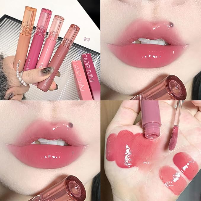 6 PCS Hydrating Plumping Lip Gloss Tinted Lip Balm Set,Mirror Liquid Water Glow Lipstick,Long Lasting Waterproof Moisturizing Shimmer Jelly Lip Glaze