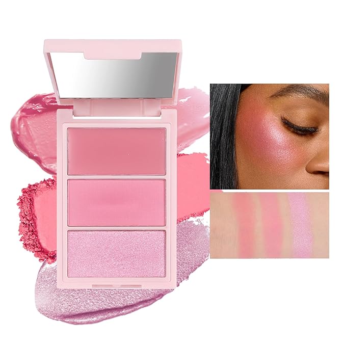 3D Blush Palette, Multi-Use Makeup Powder Pink Blush Palette Glow Makeup Cream Blush For Cheeks, Lightweight, Smooth, Blendable, Contour & Highlight Face for Shimmery Or Matte Finish(04#）