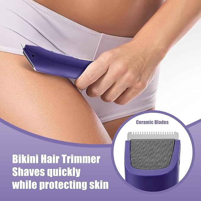 Bikini Trimmer for Women,Electric Razors for Women & LED Display,Wet/Dry Pubic Body Hair Trimmer,IPX7 Waterproof-Easy Cleaning Body Shaver Bikini Razor,Ceramic Blade,Women's Gifts,Purple