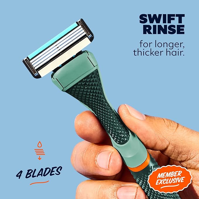 Dollar Shave Club | The Member Exclusive Shave Set | 4 Swift Rinse Refill Cartridges, 1 Handle (Green), 1 Shave Butter 3 ounce, 1 Razor Cover
