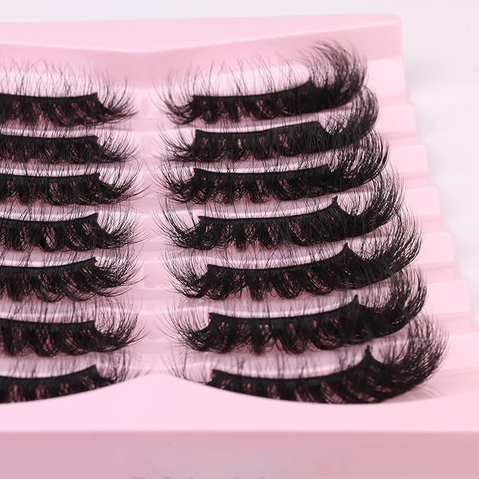 Mink Lashes Fluffy D-Curl False Eyelashes 20mm Long Volume Lashes That Look Like Extensions Cat Eye Fake Lashes Faux Mink Strip Lashes Pack 7 Pairs
