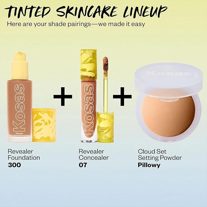 Kosas Revealer Skin-Improving Foundation with SPF 25 Protection - Hydrate, Brighten, Soothe, Plump, Protect Skin - Smoothing Texture, Natural Finish and Clean Formula - Medium Deep Warm 300