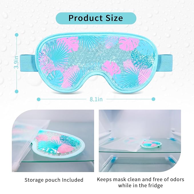 Cooling Eye Mask Gel Eye Mask, Reusable Hot Cold Therapy cold eye mask for Post Surgery, Puffiness, Dark Circles, Eye Bags, Dry Eyes, Migraines with Soft Plush Backing (Leaves)