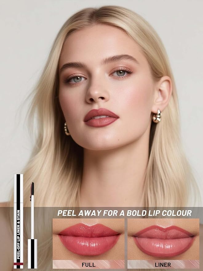 Lip Stain Peel Off Lip Liner Stain with Tweezer, Long Lasting Matte Lip Tint Tattoo, Highly Pigmented Color Lip Makeup, Waterproof Lipstick, Transfer-proof Lipstain for Women, Cool Rose