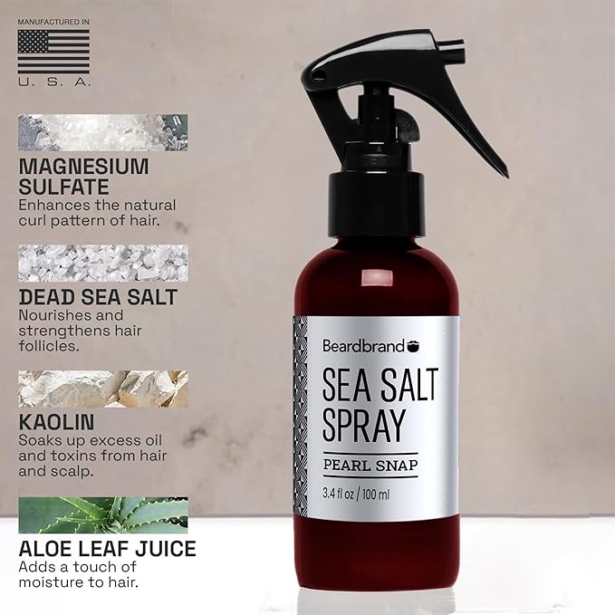 Beardbrand Sea Salt Spray for Men – Hair Texture Spray Adds Instant Volume, For Lightweight Natural Textured Look, Pearl Snap Scent, Achieve Effortless Style & All-Day Hold
