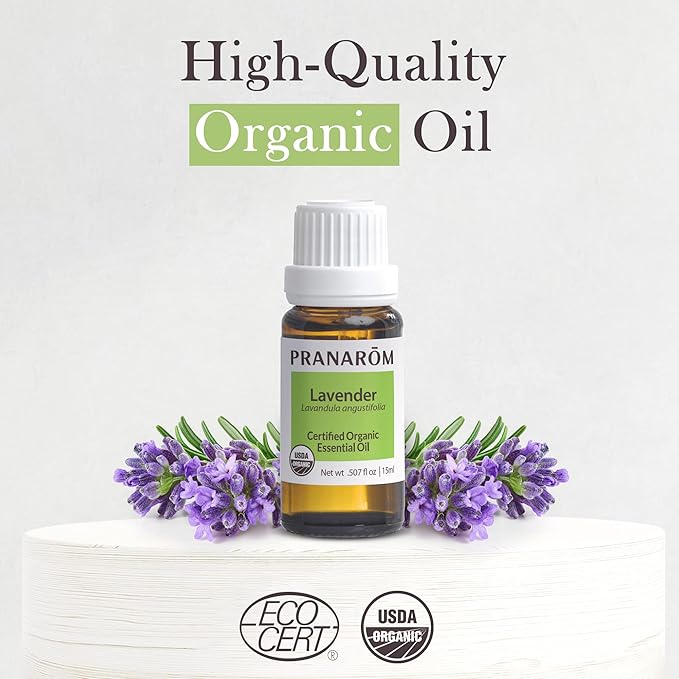 Pranarom USDA Certified Organic Lavender Essential Oil (15ml), 100% Pure Undiluted Therapeutic Grade from French Alps for Aromatherapy, Diffuser, Healthy Skin & Hair, Massage, Relaxation