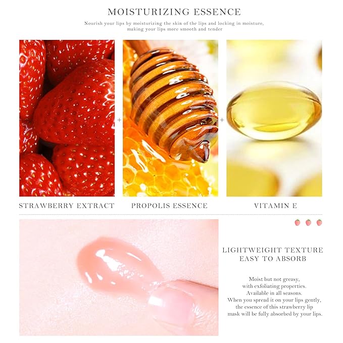2PCs Strawberry Lip Sleeping Mask,Bee Lip