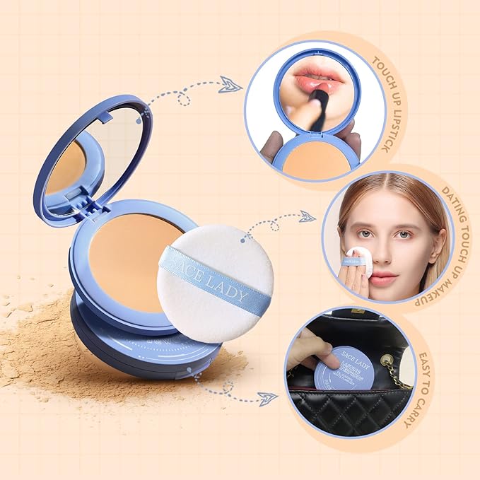 SACE LADY Face Pressed Powder Sets Makeup, Controls Cruelty-free, (#02) 0.35oz