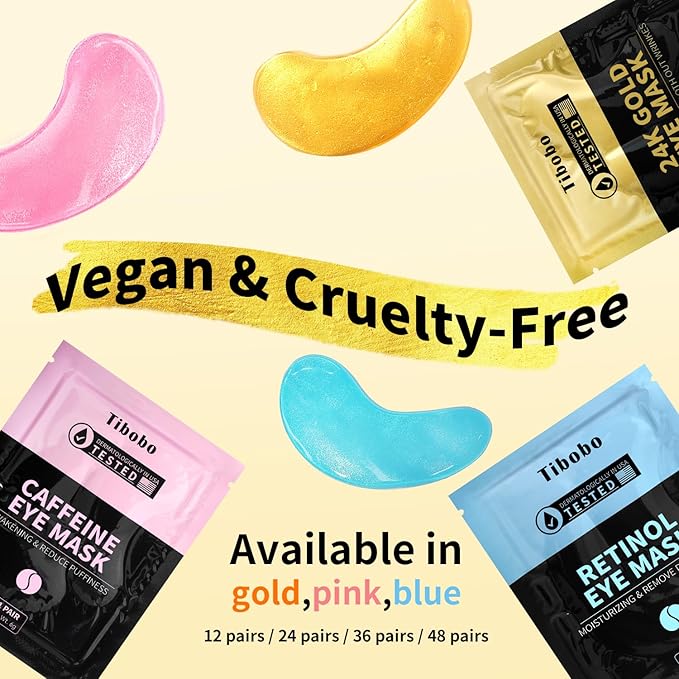 Under Eye Patches(24 Pairs), 24K Gold, Caffeine, Retinol Eye Masks for Puffy Eyes, Wrinkles, Dark Circles, Undereye Bags Treatment - Restoring & Awakening & Moisturizer Skin care Gift for Women