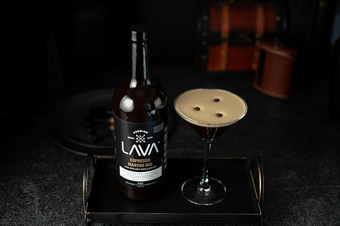 LAVA Premium Espresso Martini Mix, Cold Brew Espresso, 65mg Caffeine Per Serv., No Artificial Sweeteners, Colors, or Flavors, Espresso Martini Gift, 1-Liter (33.8oz) Glass Bottle