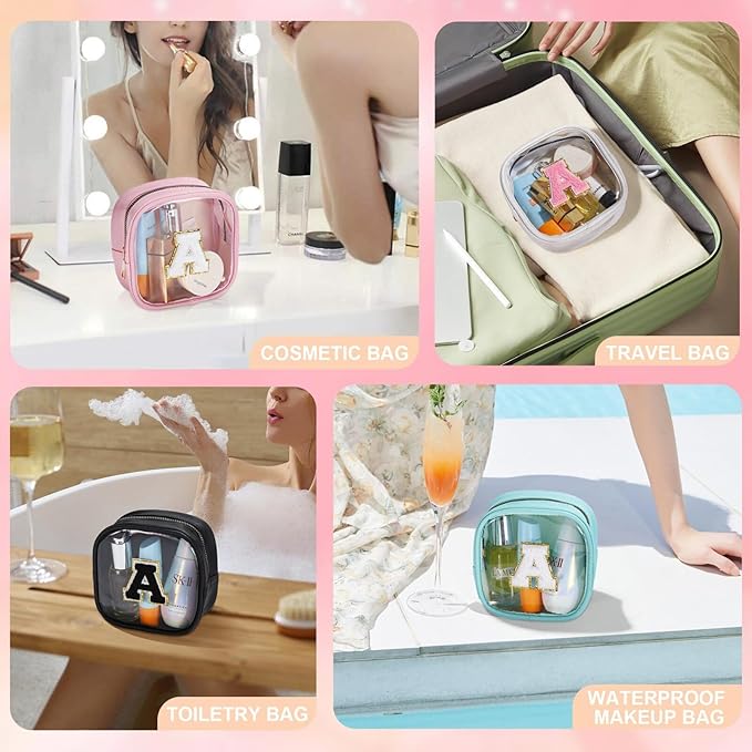 YOOLIFE Mini Clear Makeup Bag Initial Make Up Bag Waterproof Travel Toiletry Bag, Clear Makeup Bag Travel Essentials Gifts for Women Teen Girlfriend Teacher Mom Cute Pouch for Medications Black K