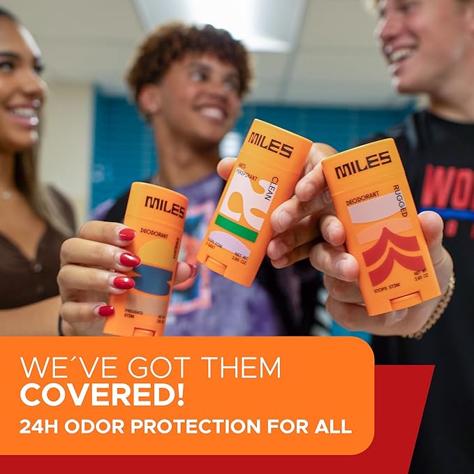 Miles Kids Deodorant for Boys and Girls - Aluminum Free Deodorant for Kids and Teens, Natural, Hypoallergenic, Made in USA - Rugged Scent, 1-Pack