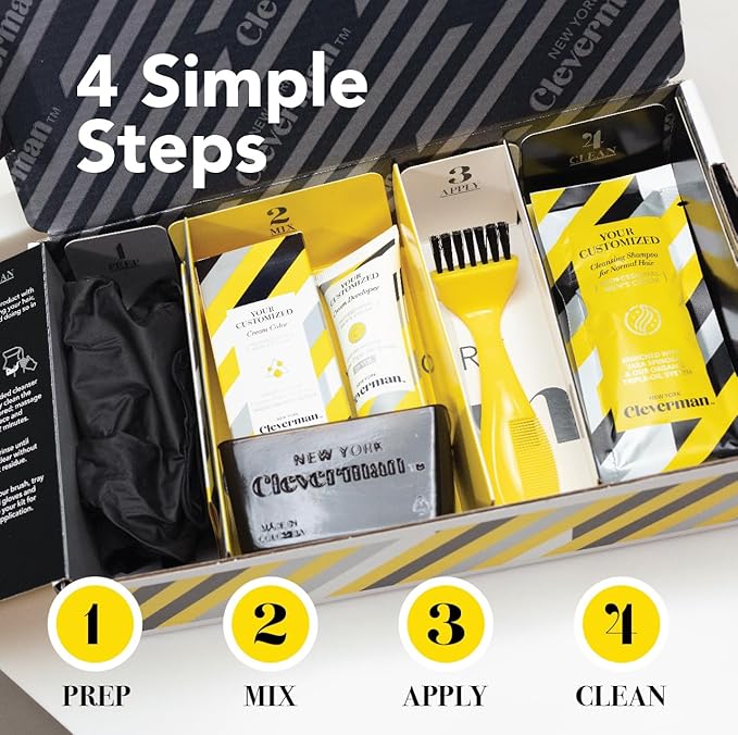 CLEVERMAN Jet Black Hair & Beard Dye for Men, All-in-One Reusable Kit - Permanent, Ammonia-Free, Professional-Quality and Natural-Looking Gray Coverage for Hair, Beard & Mustache