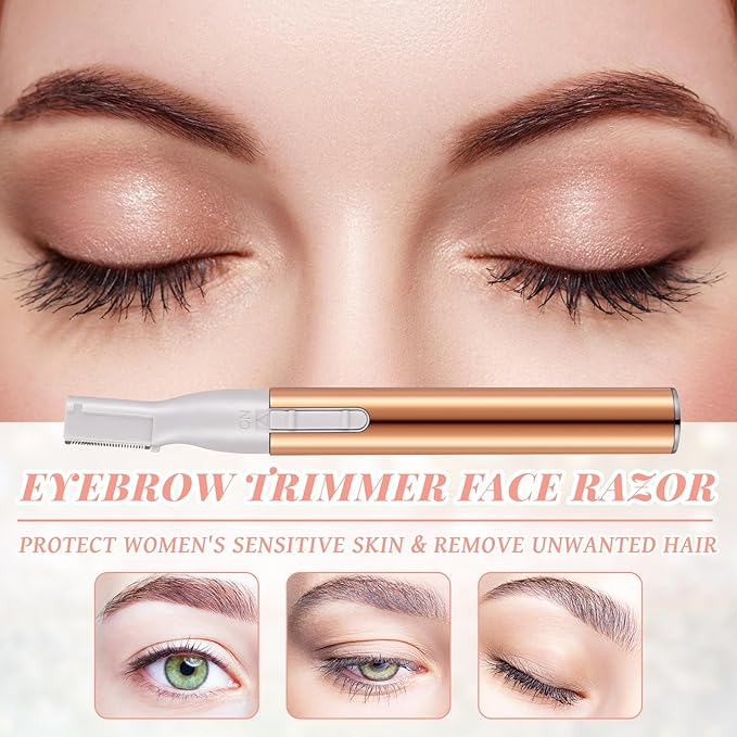 Chumia 2 Pcs Electric Eyebrow Trimmer Women Precision Face Razors Mini Shaver with Comb Christmas Women Gift Battery Operated Personal Epilator for Face Neck Fuzz Lips Leg(Gold, Light Pink)