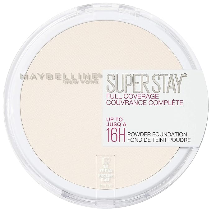 Maybelline Super Stay Full Coverage Powder Foundation Makeup, Up to 16 Hour Wear, Soft, Creamy Matte Foundation, Fair Porcelain, 1 Count