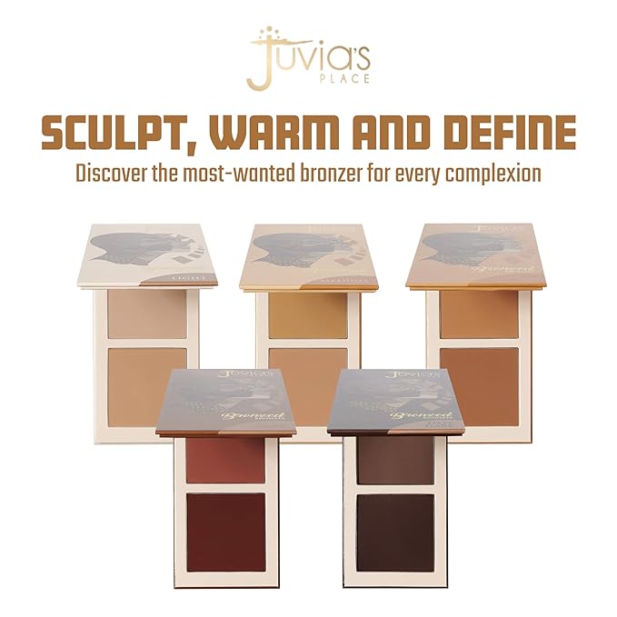 Juvia's Place Bronzed Duo Bronzer Deep Dark - Soft Matte Bronzer, Contour Pressed Powder, Long-Wearing & Buildable Bronzing - Suitable for Very Dark to Rich Chocolate Skin Tone