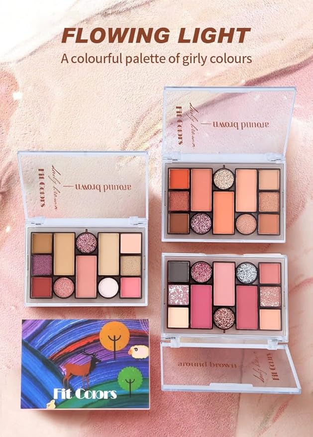 12 Colors Nude Eyeshadow Palette Travel Size Makeup, Matte Shimmer Eye Makeup, Naturing-Looking, High Pigmented Blush Eyebrow Kits, Big Artist Neutral Makeup Palette for Face Cosmetics (01)