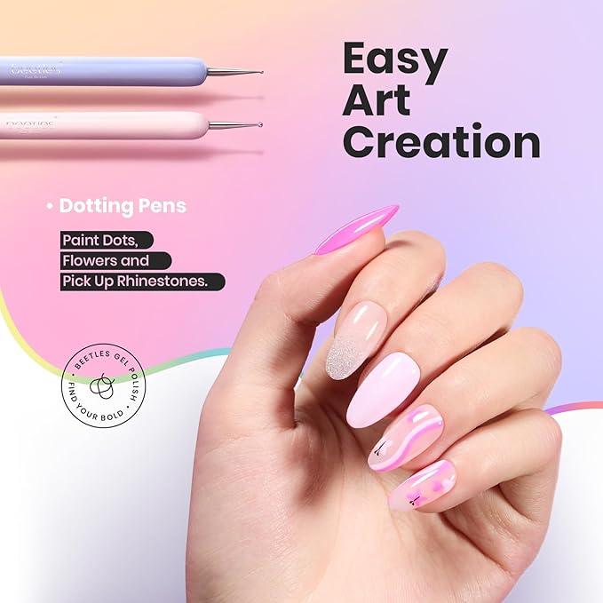 Beetles Nail Art Brushes, 6pcs Nail Art Tool Set, Nail Double-headed Dotting Tools, Striping Nail Art Brushes for Long/Short Lines, Nail Drawing Pen with Nail Brush Holder&Palette For Nail Design