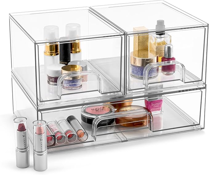 Sorbus Acrylic Storage Containers - 3 Pack, Stackable Storage Bins Set for Bathroom Organization - Clear Acrylic Drawer Organizers - Makeup Case Pull-Out Drawers (4.4’’ Tall and 12.1’’ Wide)
