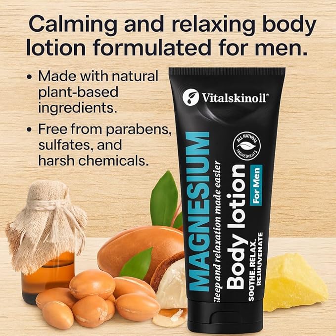 Magnesium Glycinate Body Lotion, Body Butter Cream for Men. Cologne Scented, 5.29 oz, Sleep Easy Formula