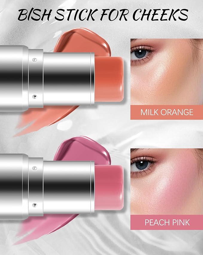 Peach Pink Cream Blush Stick, Monochromatic Multi-Blush Stick for Cheeks & Highlighter, Pigmented Long Lasting Smooth Natural Cheek Tint, Matte and Dewy Finish, Vegan & Cruelty-Free for All Skin-04