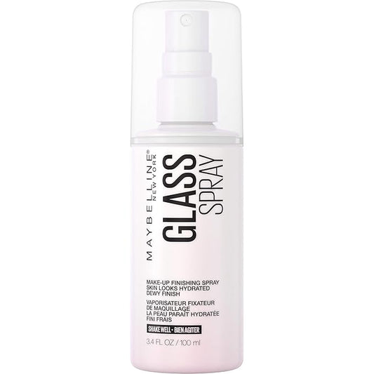 Maybelline New York Facestudio GlassSkin Makeup Finishing Hydrating Dewy Glossy Finish All Day Wear Use After Makeup Application or On Its Own, Glass Skin Spray, 3.4 Fl Oz