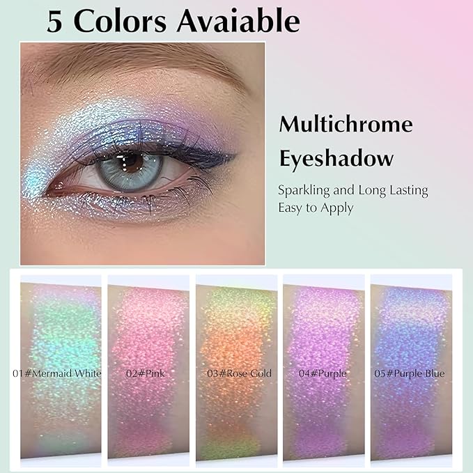 Mermaid Glitter Eyeshadow Palette, Multichrome Chameleon Cream Eye Shadow, Color Shifting White Eyeshadow Sparkling Holographic Shimmer Inner Corner Eye Brightener Highlighter Makeup