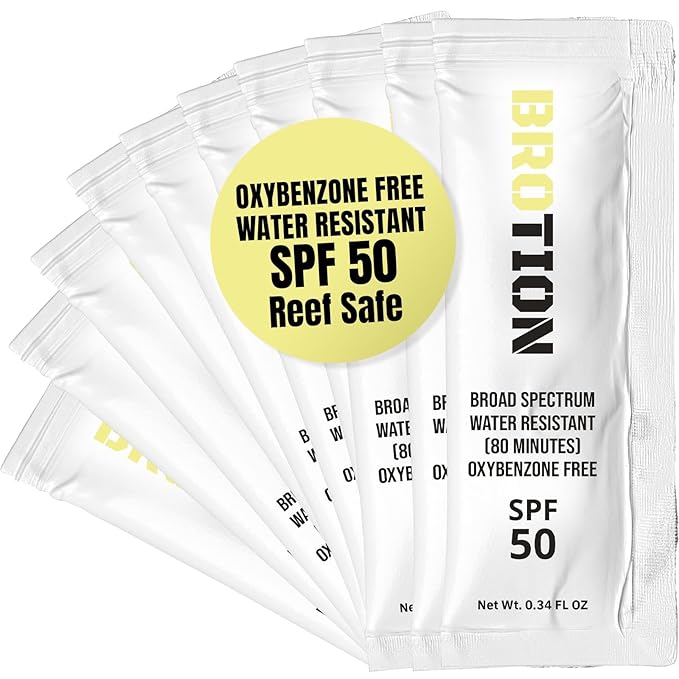 Travel Size Sunscreen, Waterproof/Sweat Proof SPF 50 Protection Fragrance-Free Lotion, PABA-Free Mini Sunscreen For Face, Reef Safe Sunscreen, Single Use Packets 0.34 Fl Oz