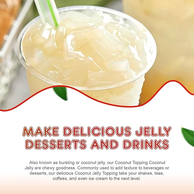 New Fanale Coconut Jelly Topping nata de coco for Boba Tea | Ice Cream | Yogurt | Smoothie | Milk Tea | Desserts Coconut, 8.3 pound (Pack of 4) | JEL012-CS