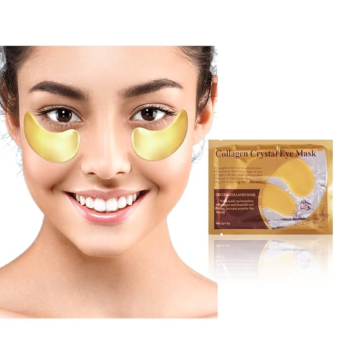 Lip Masks Sheet Moisturizing Crystal Collagen Gold Under Eye Mask Gel Anti-Aging Eye Patches Dark Circle Remover 30 Packs with Box,Gold