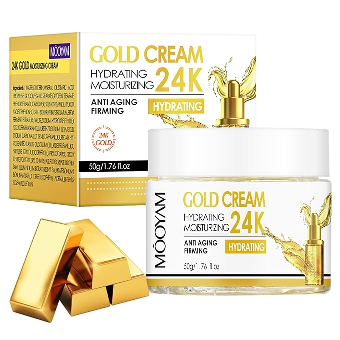 Moisturing Face Cream Skincare for Women,Day Night 24k Gold Facial Cream for Face，Hydration Face Cream for All Skin Types (1.7 Oz)