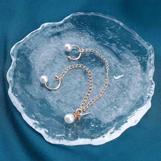 Vintage Pearl Cuff Chain Earrings Gold Chain Ear Cuffs Dangle Chain Cartilage Earrings Pearl Studs Earrings Cartilage Helix Earrings Helix to Lobe chain earrings Jewelry for Women and Girls (Gold A)