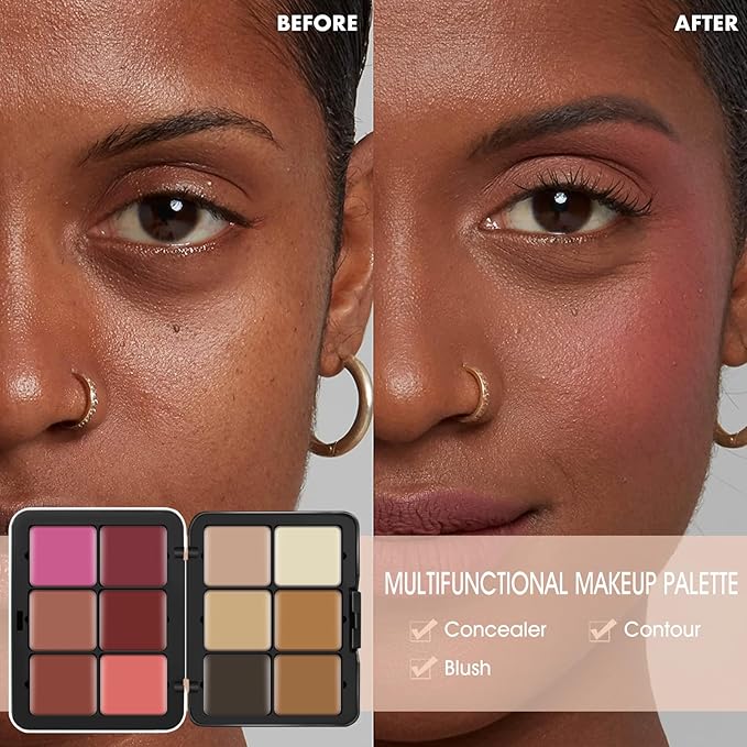 12 Colors Cream [Blush Contour Concealer] Makeup Palette for Cheeks - All in One Makeup Palette Kit with Brush, Natural Matte Long Wearing, Waterproof Blendable Face Make Up Pallete (#02)