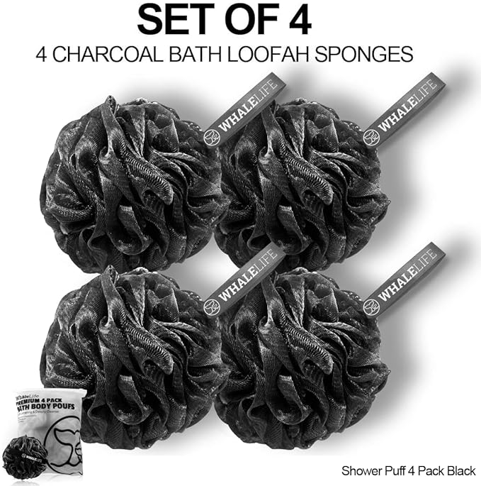 Shower puff 4 pack black