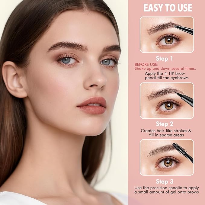 Eyebrow Pencil Kit, with Microblading Eyebrow Pen, Eyebrow Gel, Eyeliner, Eyebrow Brush, Eyebrow Pencils for Women, Waterproof, Smudge Proof, Long Lasting Makeup Formula - Ebony