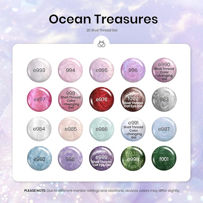 Beetles Pearl Gel Nail Polish Set - Ocean Treasures Gel Polish, 20 Colors Glitter Cat Eye Pink Red Mermaid Swirl Thread Effect Soak off Nail Gel for DIY Manicure Gift for Women