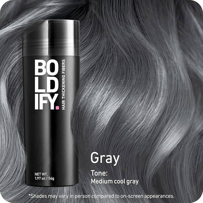 BOLDIFY Hair Fibers (56g) - Fill In Thinning and Fine Hair for an Instantly Fuller, Thicker Look - 14 Shades for Women & Men - Gray