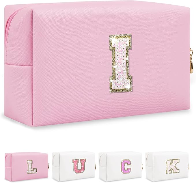 Initial letter patch makeup bag,