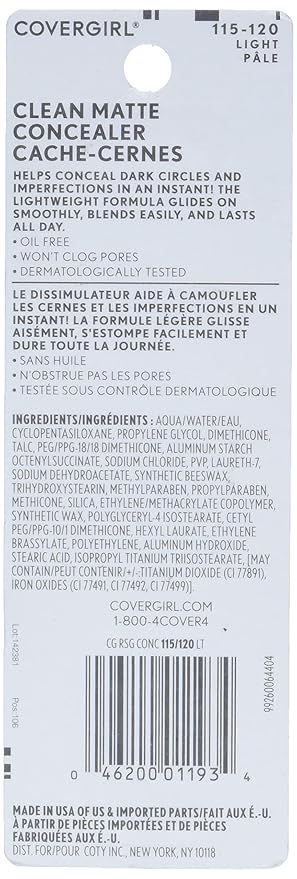 COVERGIRL - Clean Matte Concealer, Oil-Free, Lightweight Formula,